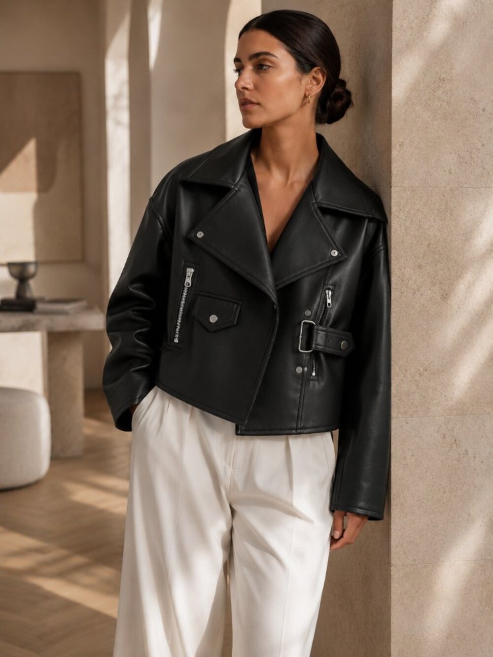 NWT NANUSHKA ADO BLACK OVERSIZED CROPPED FAUX LEATHER JACKET